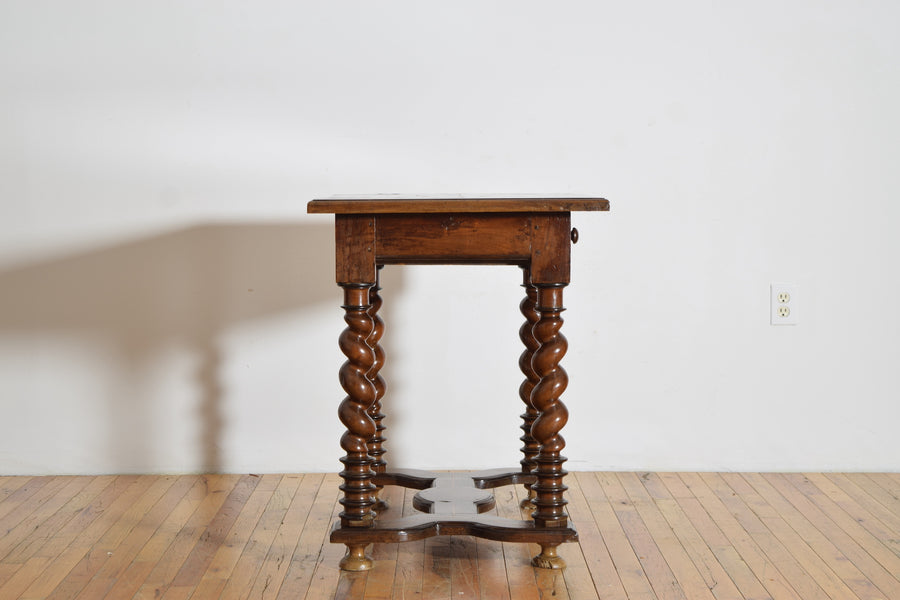 Walnut, Line Inlaid, and Turned 1-Drawer Table