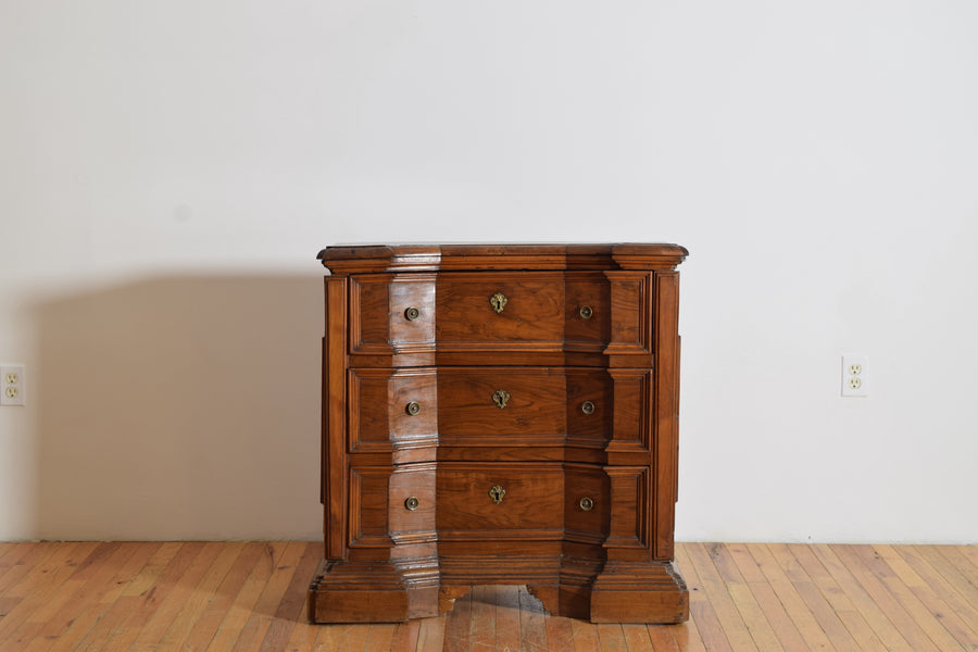 Canted Walnut 3-Drawer Commode