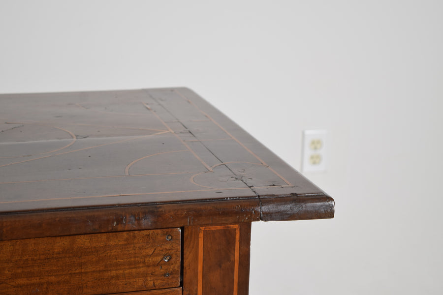 Walnut, Line Inlaid, and Turned 1-Drawer Table
