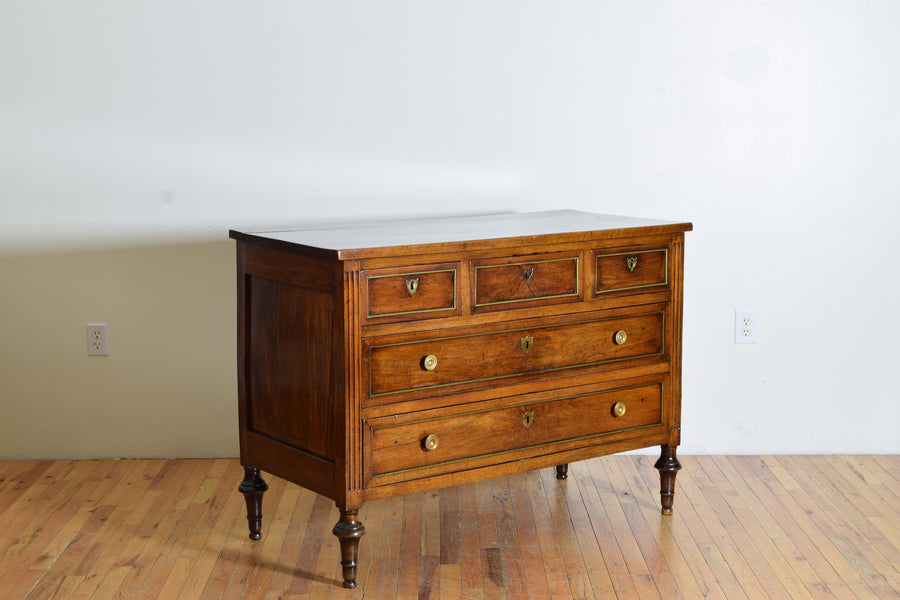 Walnut and Brass Mounted 5-Drawer Commode