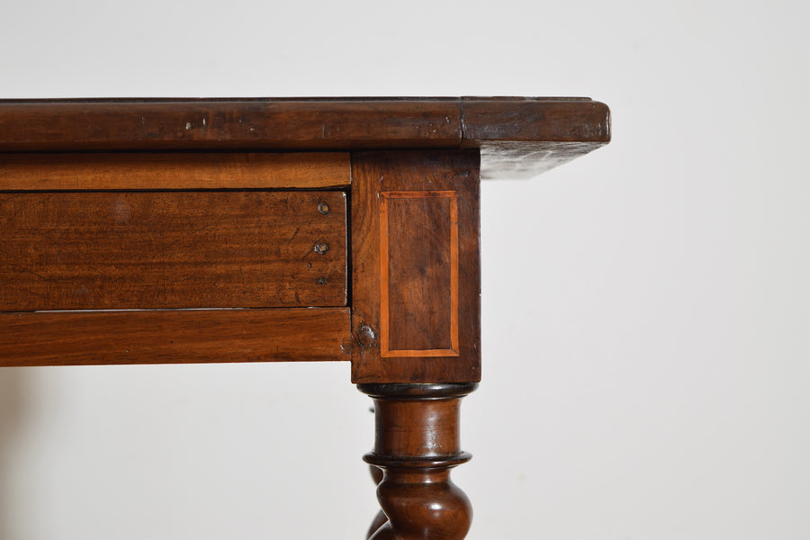 Walnut, Line Inlaid, and Turned 1-Drawer Table