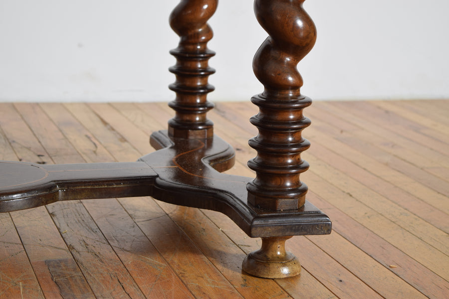 Walnut, Line Inlaid, and Turned 1-Drawer Table