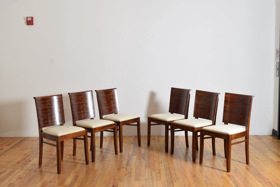 Set of 6 Shaped Walnut and Upholstered Dining Chairs