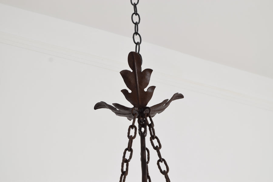 Pair of Iron and Blown Glass Pendant Lanterns