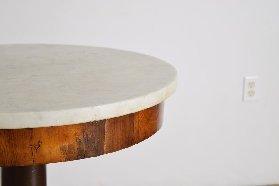 Walnut, Ebonized, and Marble-Top Table
