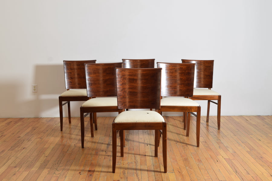 Set of 6 Shaped Walnut and Upholstered Dining Chairs