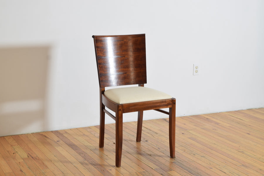 Set of 6 Shaped Walnut and Upholstered Dining Chairs