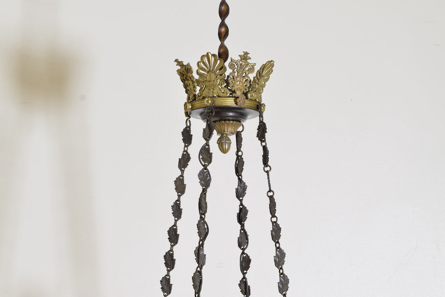 Patinated Metal and Brass 8-Arm Chandelier