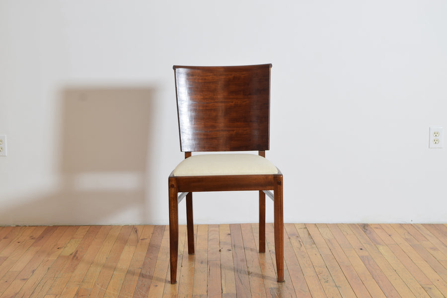 Set of 6 Shaped Walnut and Upholstered Dining Chairs