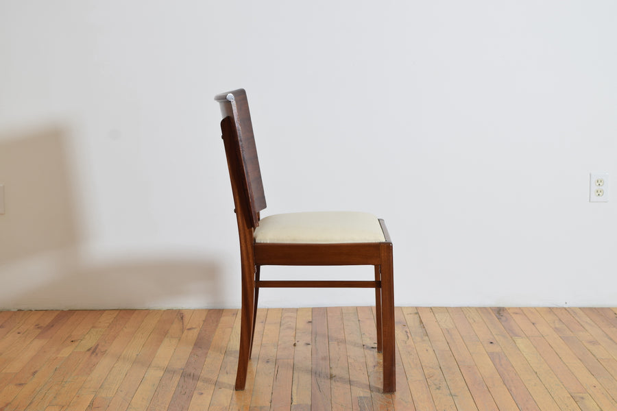 Set of 6 Shaped Walnut and Upholstered Dining Chairs