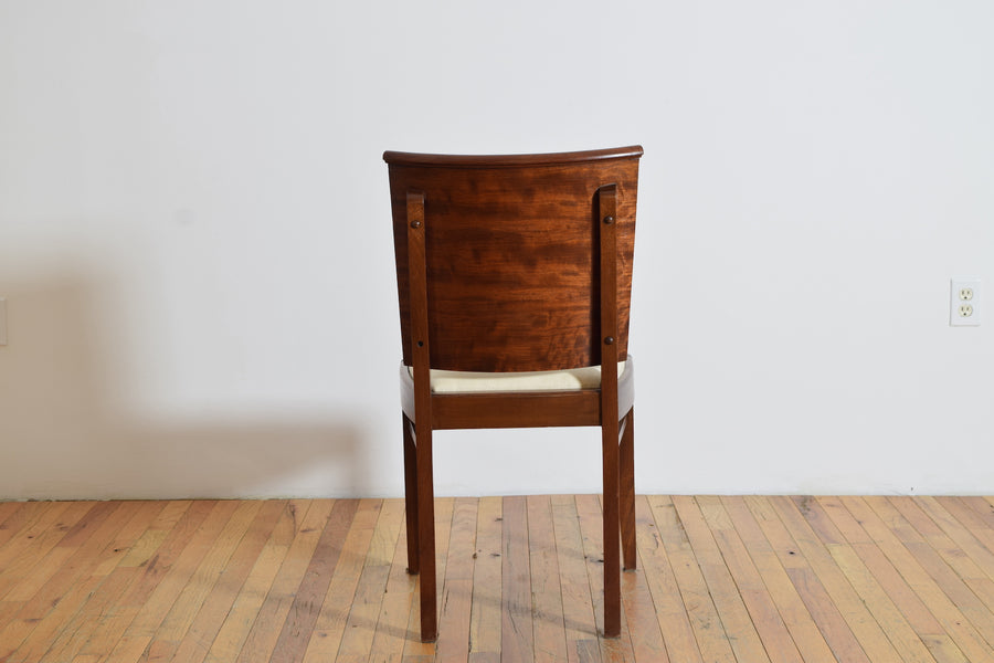 Set of 6 Shaped Walnut and Upholstered Dining Chairs