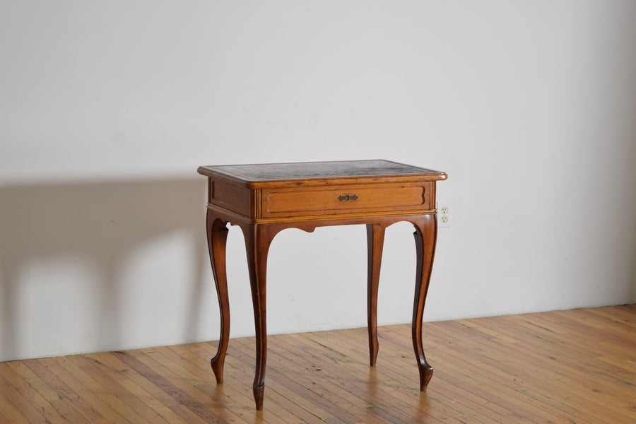 Light Walnut and Leather-Top 1-Drawer Writing or End Table