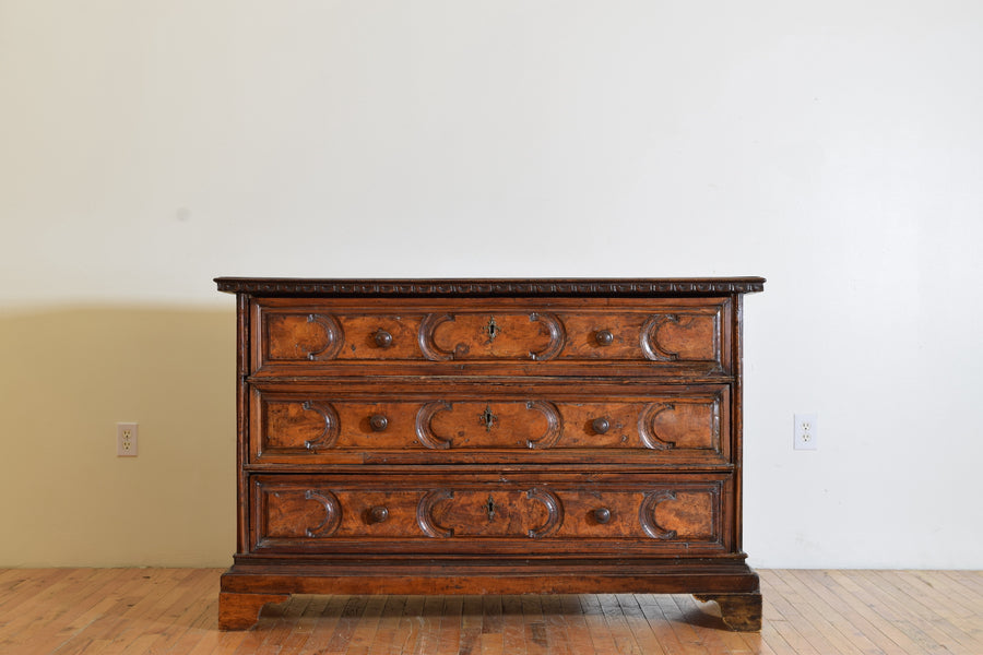 Carved Walnut 3-Drawer Commode