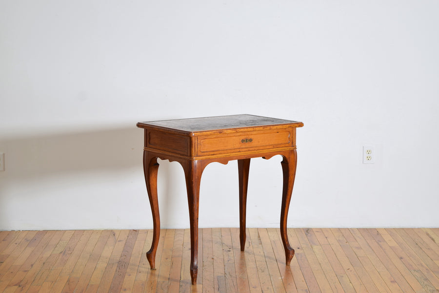 Light Walnut and Leather-Top 1-Drawer Writing or End Table