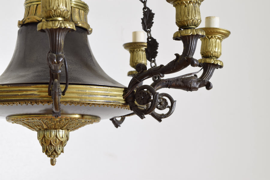 Patinated Metal and Brass 8-Arm Chandelier