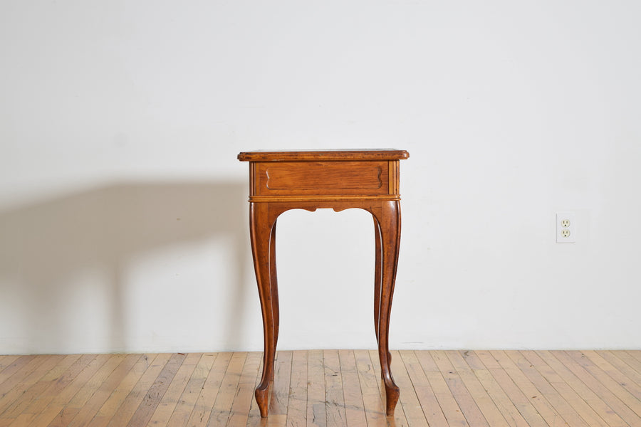 Light Walnut and Leather-Top 1-Drawer Writing or End Table