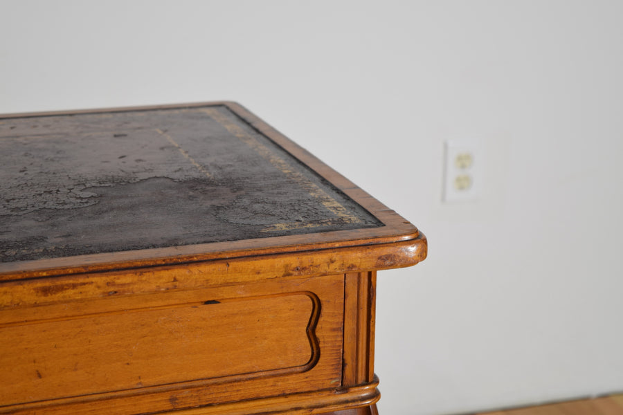 Light Walnut and Leather-Top 1-Drawer Writing or End Table