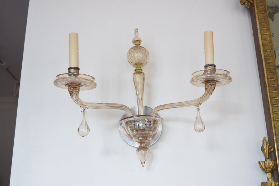 Pair of Murano Blown Glass 2-Light Sconces