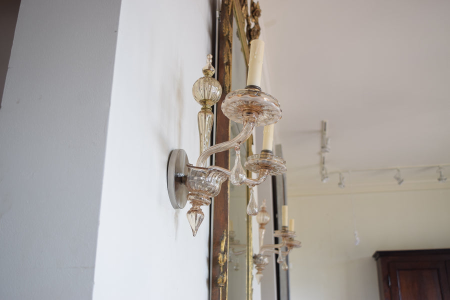 Pair of Murano Blown Glass 2-Light Sconces