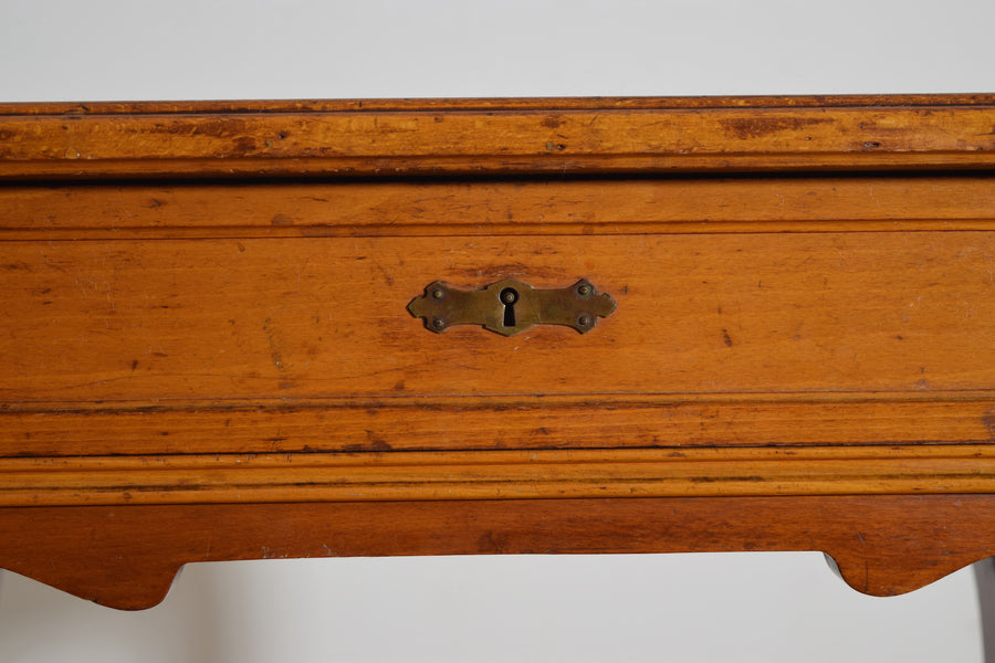 Light Walnut and Leather-Top 1-Drawer Writing or End Table