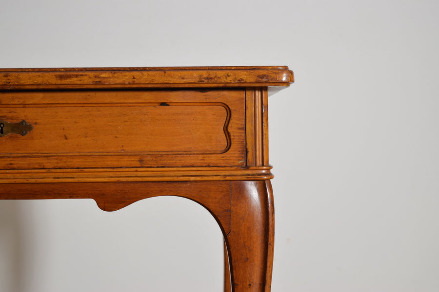 Light Walnut and Leather-Top 1-Drawer Writing or End Table
