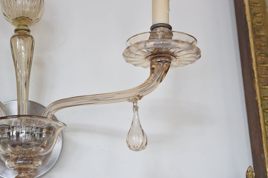 Pair of Murano Blown Glass 2-Light Sconces