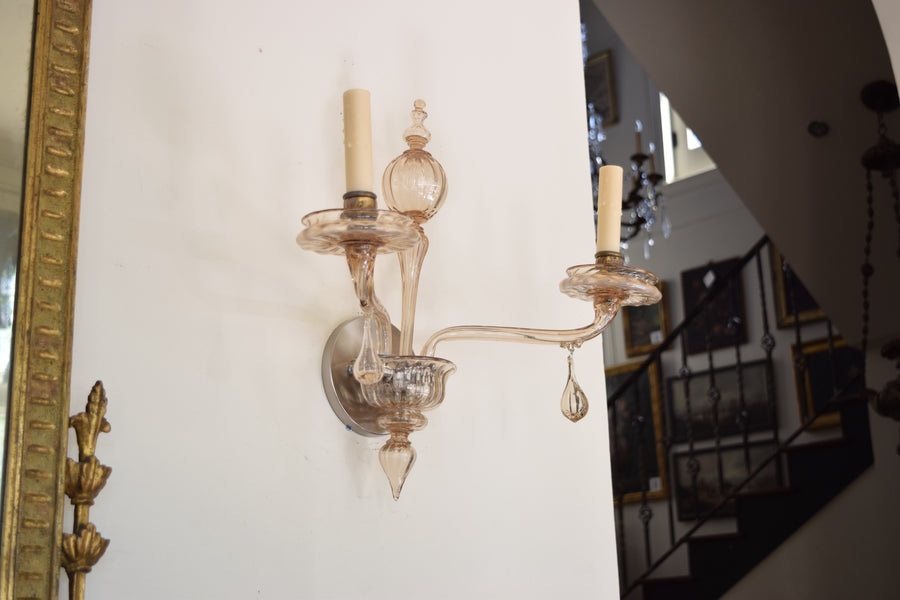 Pair of Murano Blown Glass 2-Light Sconces