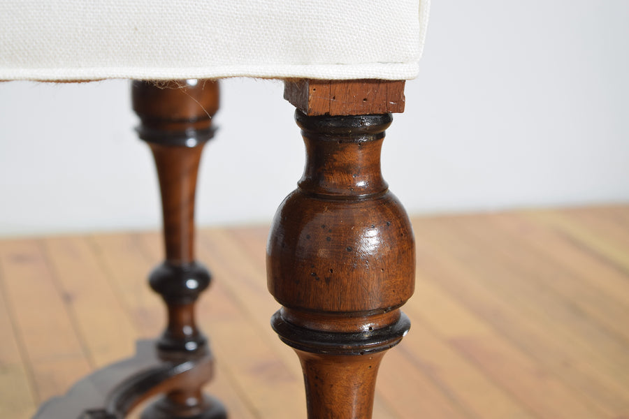 Pair of Walnut, Ebonized, and Upholstered Benches