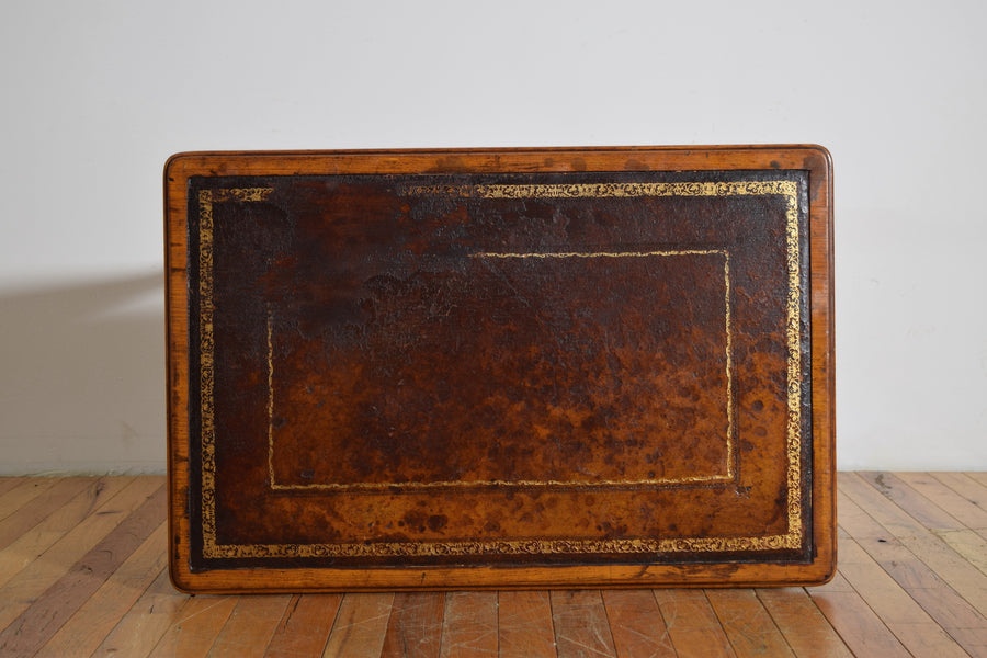 Light Walnut and Leather-Top 1-Drawer Writing or End Table
