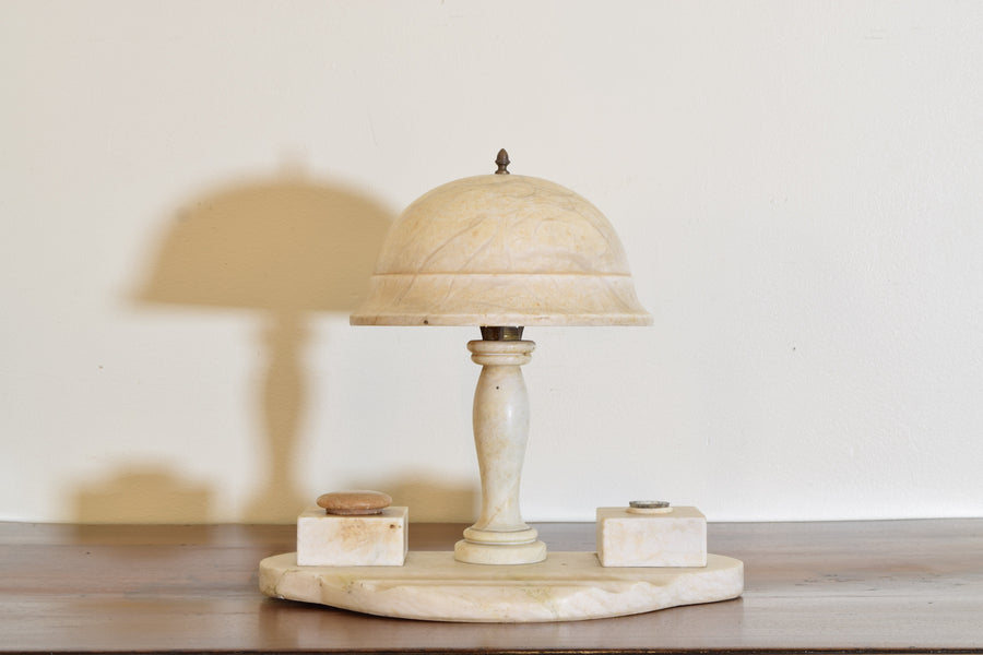 Alabaster Desk Lamp and Inkwell Set