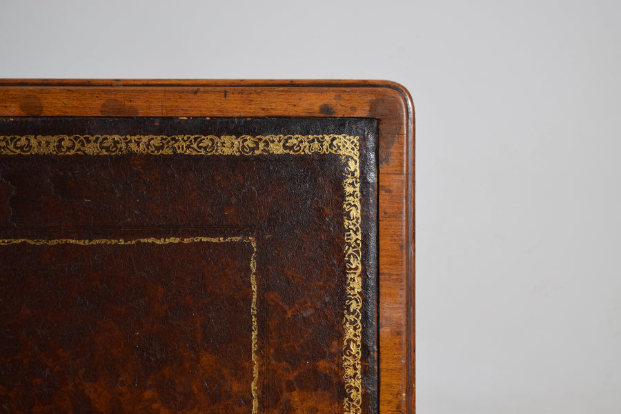 Light Walnut and Leather-Top 1-Drawer Writing or End Table