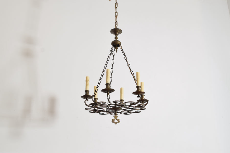 Cast and Patinated Bronze 6-Light Chandelier