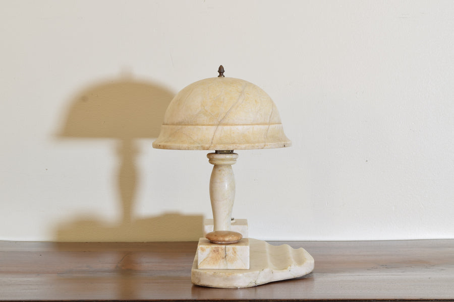 Alabaster Desk Lamp and Inkwell Set