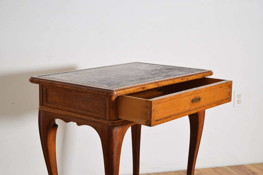 Light Walnut and Leather-Top 1-Drawer Writing or End Table