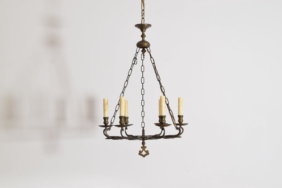 Cast and Patinated Bronze 6-Light Chandelier