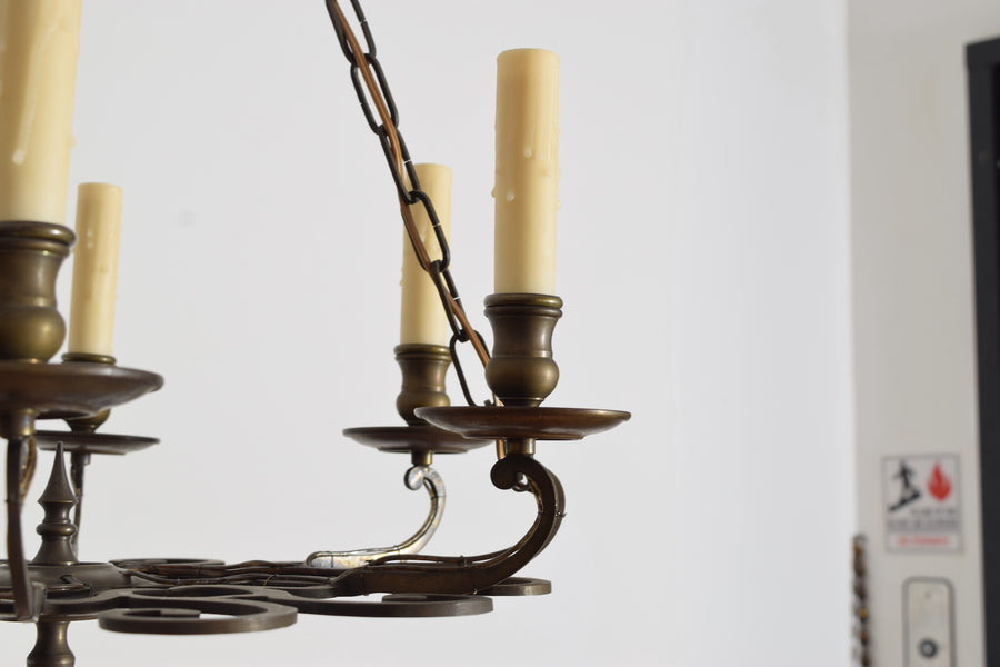 Cast and Patinated Bronze 6-Light Chandelier