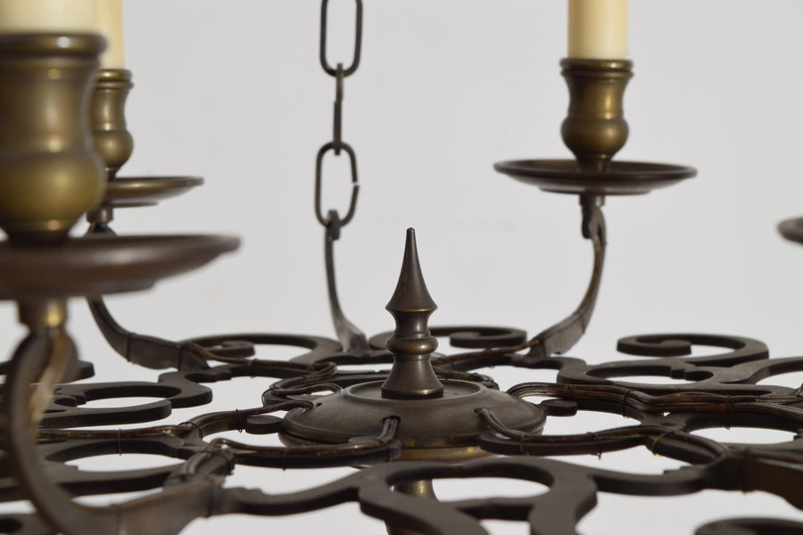 Cast and Patinated Bronze 6-Light Chandelier