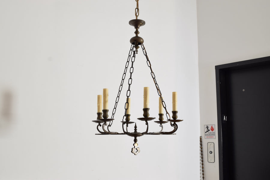 Cast and Patinated Bronze 6-Light Chandelier