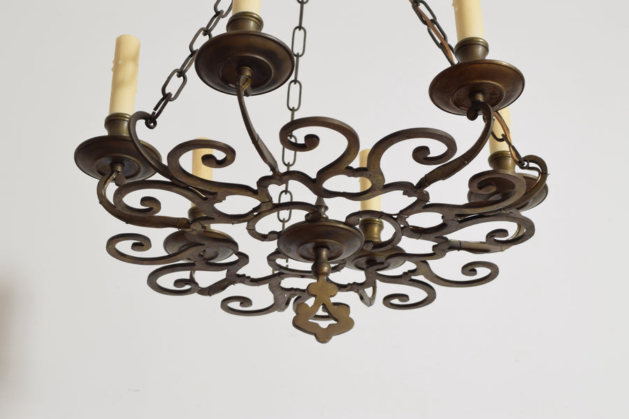 Cast and Patinated Bronze 6-Light Chandelier