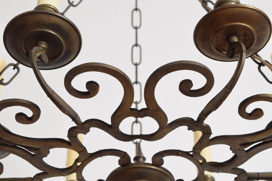 Cast and Patinated Bronze 6-Light Chandelier