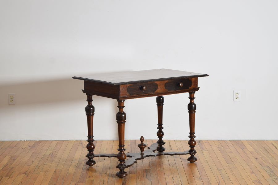 Turned Walnut and Ebonized 1-Drawer Table