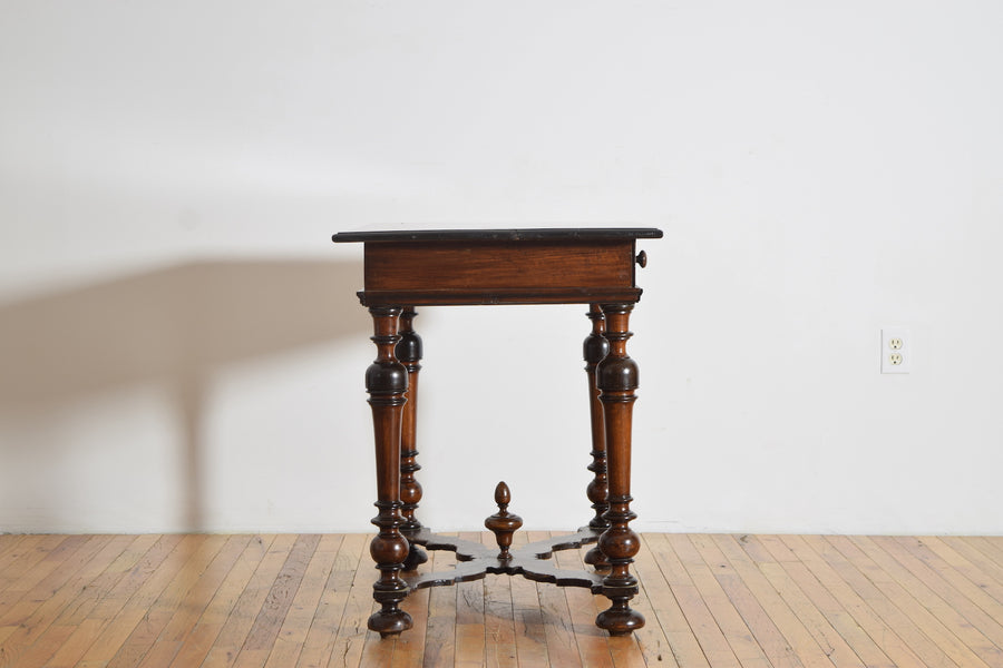 Turned Walnut and Ebonized 1-Drawer Table