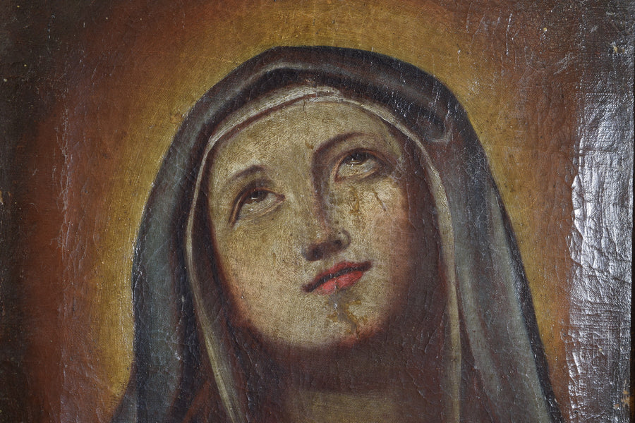 Oil On Canvas of The Madonna in Period Walnut Frame