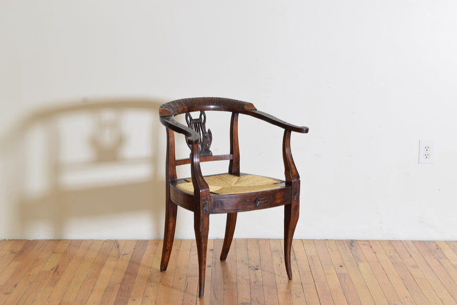 Carved and Shaped Walnut Open Armchair