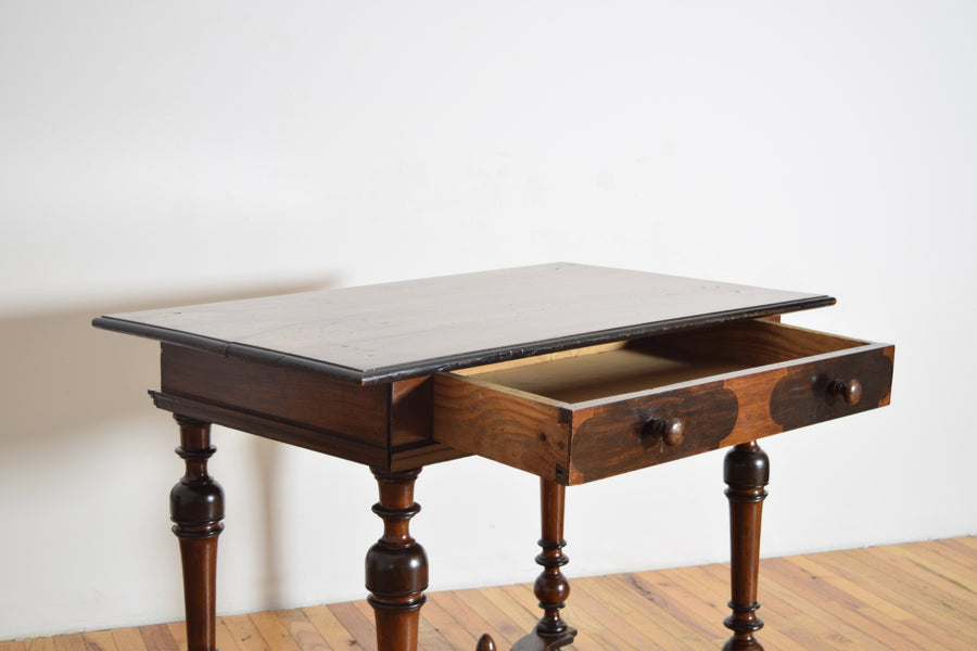 Turned Walnut and Ebonized 1-Drawer Table