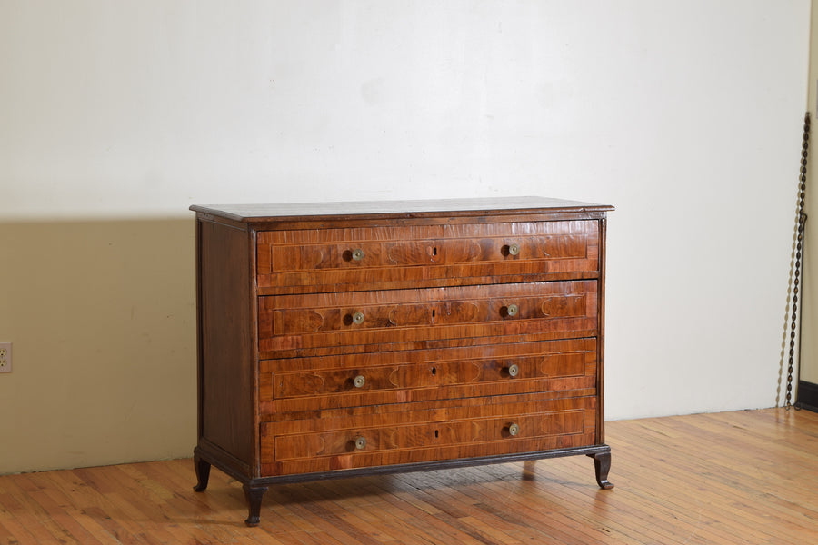 Walnut, Ebonized, and Veneered 4-Drawer Commode