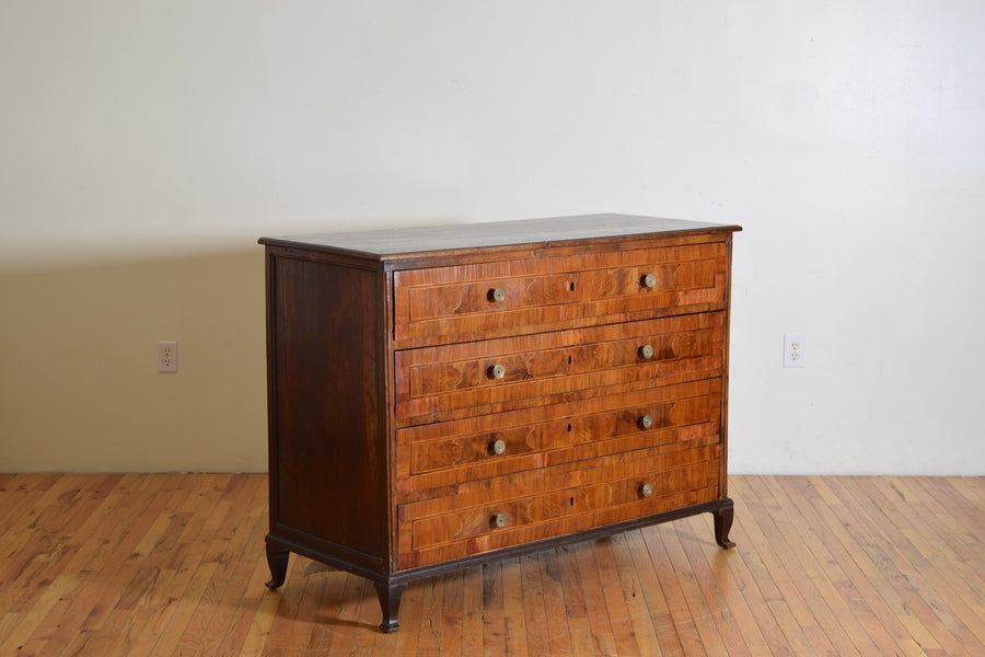 Walnut, Ebonized, and Veneered 4-Drawer Commode