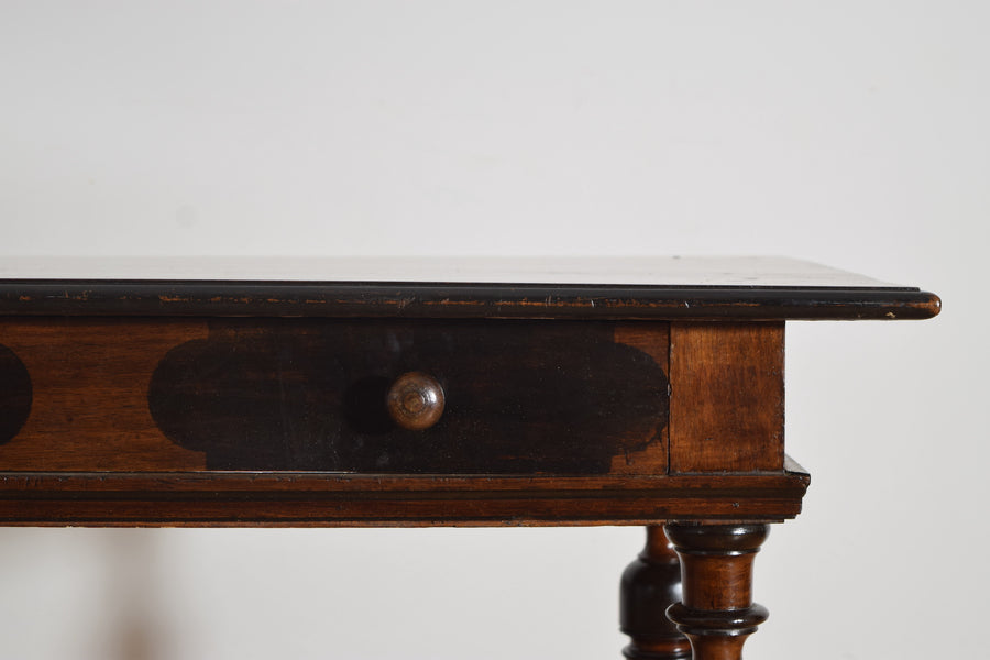 Turned Walnut and Ebonized 1-Drawer Table