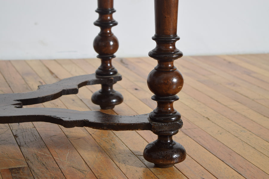 Turned Walnut and Ebonized 1-Drawer Table