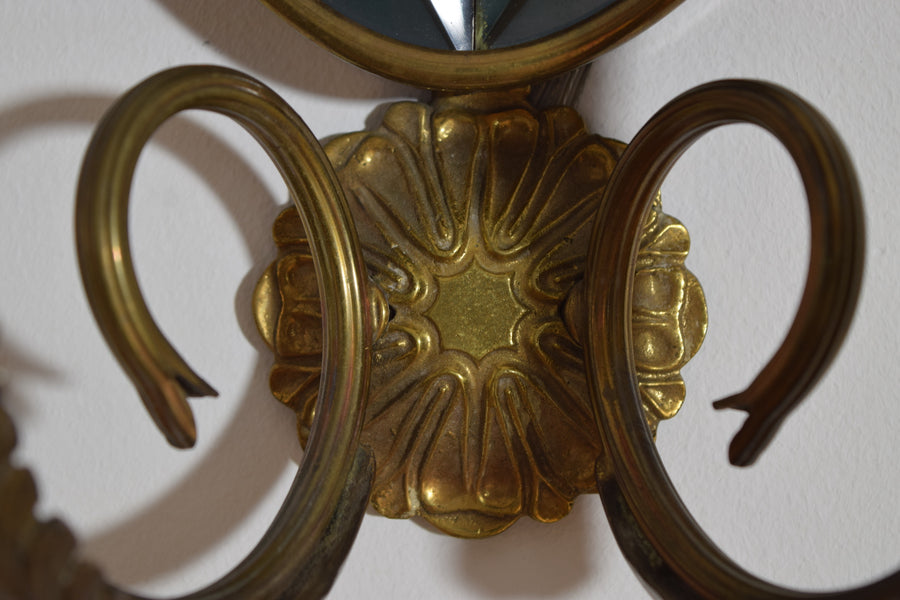 Pair of Brass and Beveled Glass 2-Arm Sconces